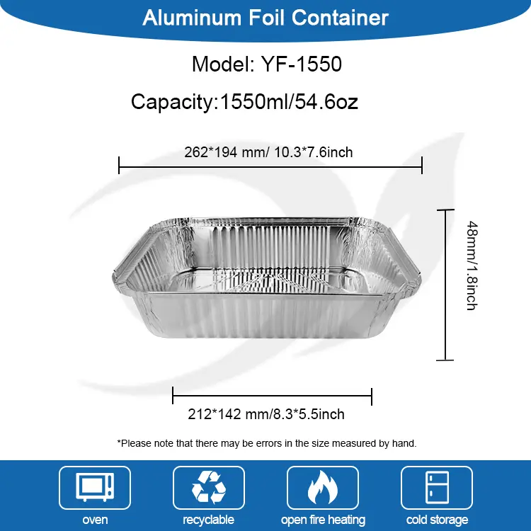 Ristkülikukujuline väljavõtmine grillima hõbeda alumiiniumfooliumi anumad