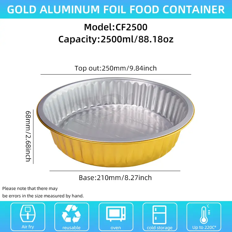 Ühekordselt kasutatavad grillimisavad kuldsed ümmargused alumiiniumfooliumi anumad