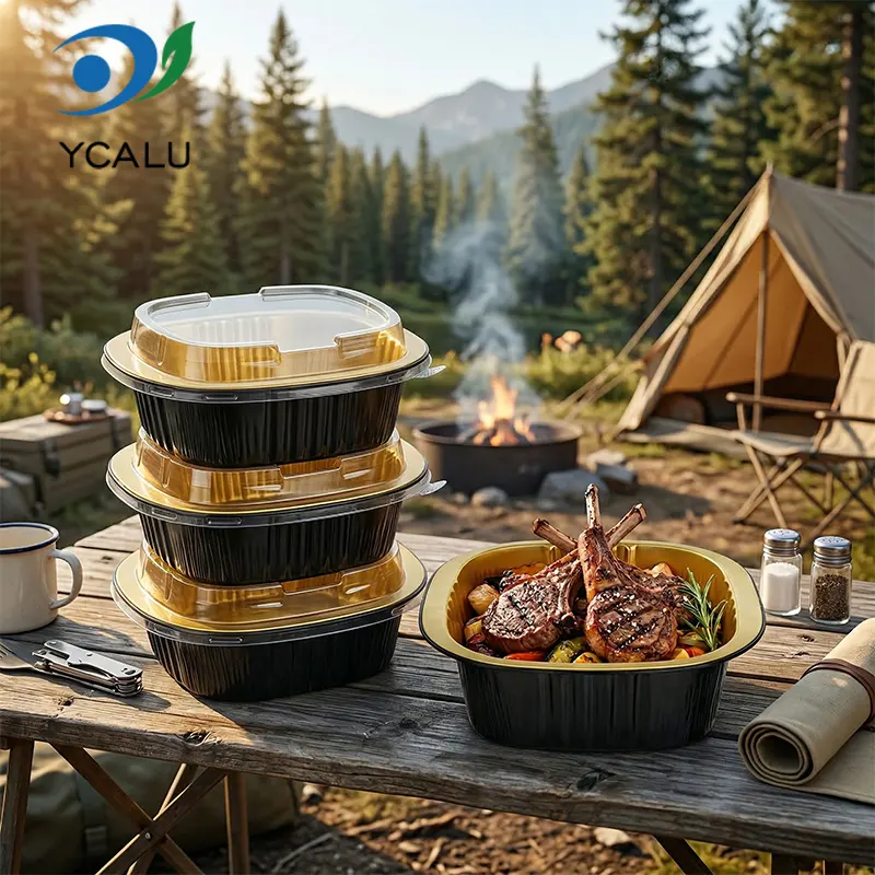 Ühekordsed binauraalsed nelinurksed kastid, must kuldsed alumiiniumfooliumist konteinerid