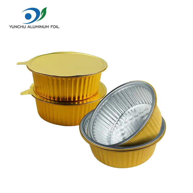 Ühekordselt kasutatavad kuldsed kiirtoidud ümmargused alumiiniumfooliumi anumad