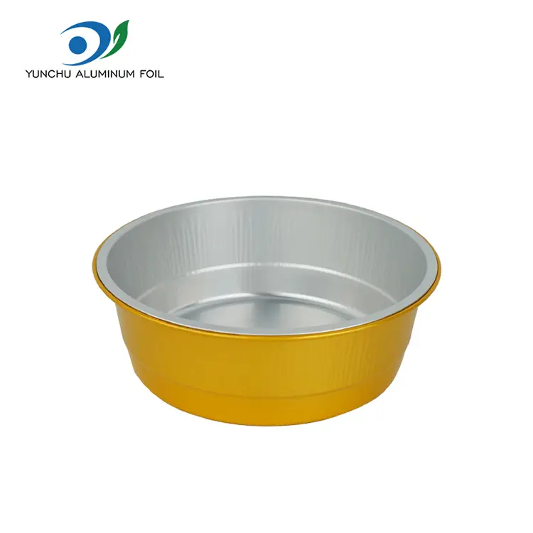 Ühekordselt kasutatavad kuldsed ümmargused alumiiniumfooliumi anumad Ühekordselt kasutatavad kuldsed ümmargused alumiiniumfooliumi anumad