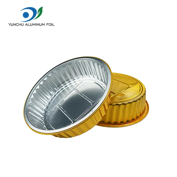 Ühekordselt kasutatavad Gratin Golden Round alumiiniumfooliumi anumad