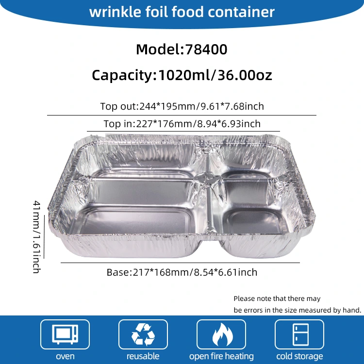 Ühekordselt kasutatav mitme sektsiooniga kiirtoidu hõbeda alumiiniumfooliumi anumad