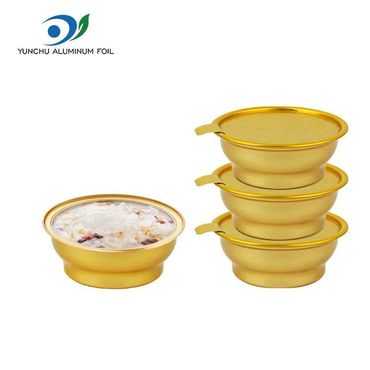 Ühendatav ümmargune kast väike kuldse kausi alumiiniumfooliumi konteinerid Ühendatav ümmargune kast väike kuldse kausi alumiiniumfooliumi konteinerid