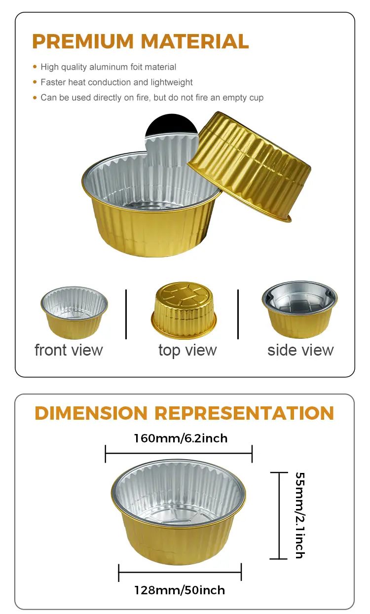 Takeaway dining Golden Round Aluminum Foil Containers