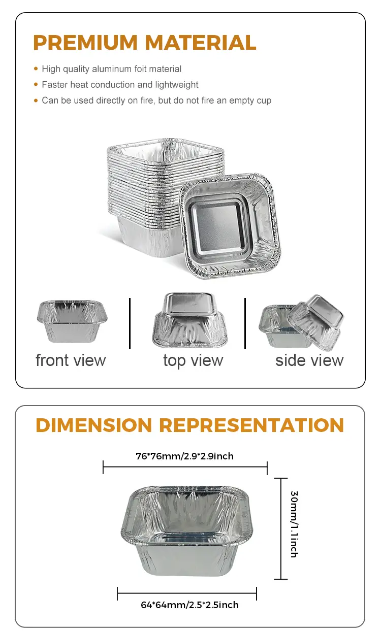 Square air fryer baking Silver Aluminum Foil Containers