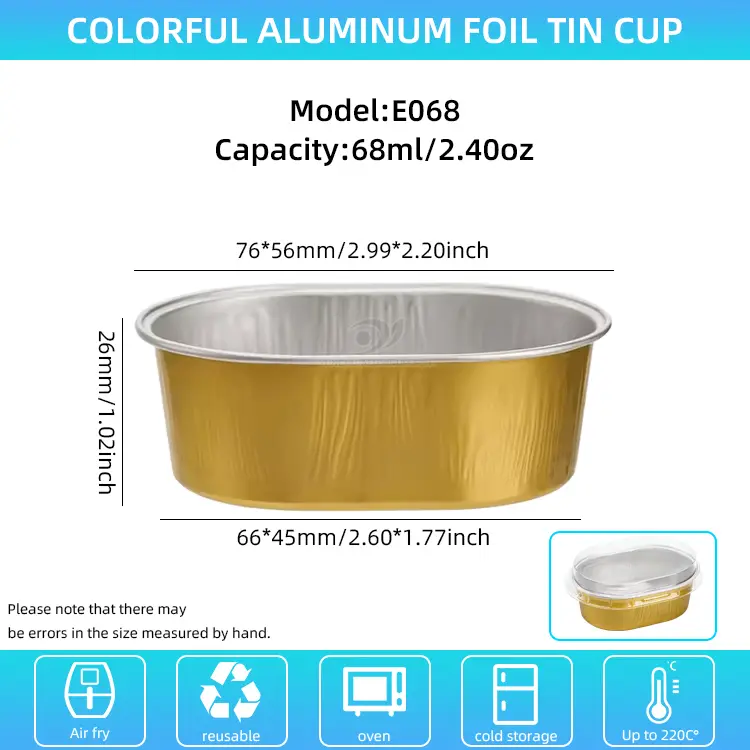 Ovaalsed heledaseinalised alumiiniumfooliumist anumad