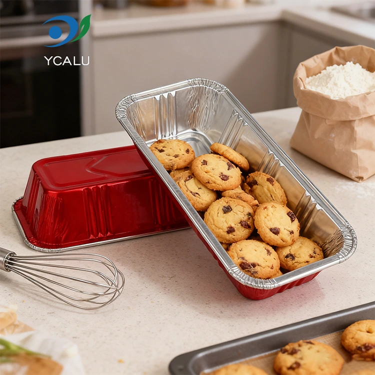 Ristkülikukujulised punased pagariäri toitlustus Hõbedased alumiiniumfooliumist konteinerid