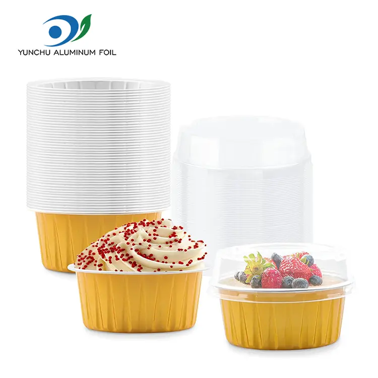 Ümmargused küpsetatud koogid sileda seina alumiiniumfooliumi anumad