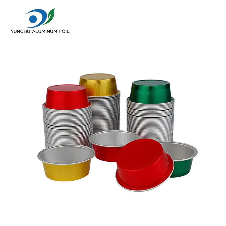Ümmargused magustoiduküpsetustassid sileda seina alumiiniumfooliumi anumad Ümmargused magustoiduküpsetustassid sileda seina alumiiniumfooliumi anumad
