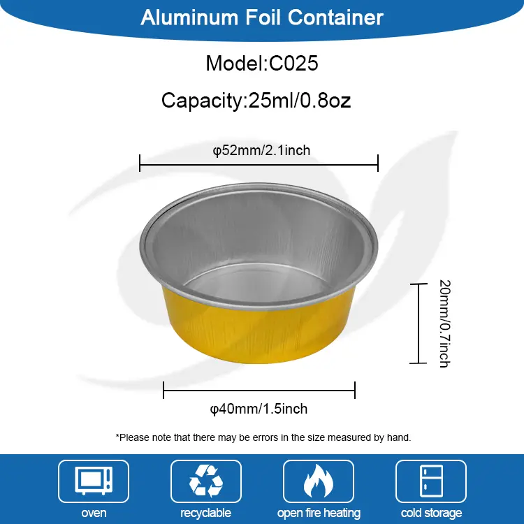 Ümmargused magustoiduküpsetustassid sileda seina alumiiniumfooliumi anumad