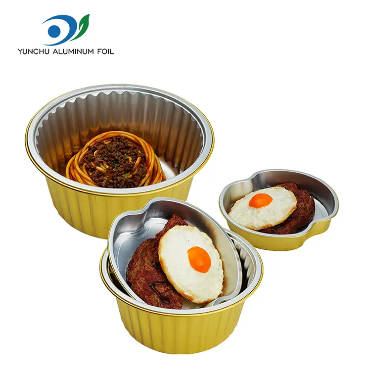 Takeaway söögikohad kuldse ümmarguse alumiiniumfooliumi anumad Takeaway söögikohad kuldse ümmarguse alumiiniumfooliumi anumad